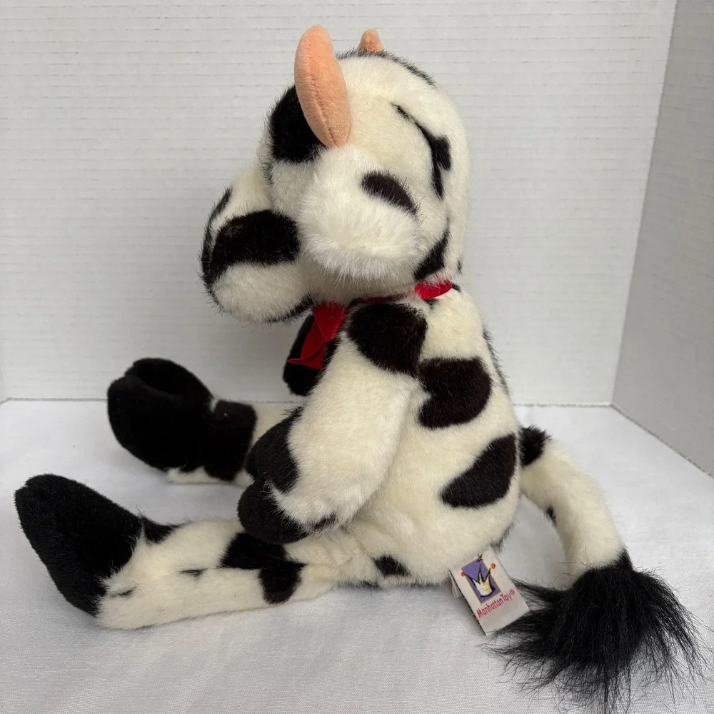 Manhattan Toy Plush Cow Stuffed Animal Horns Black White Farm Animal Toy 2000‎